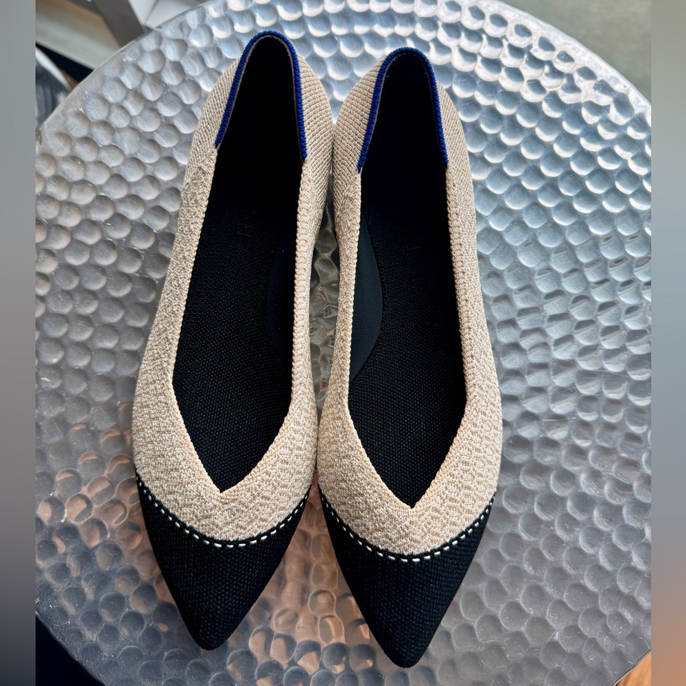 Rothy’s The Point II Cream Herringbone Cap-Toe Ballet Flats | Size 6 NIB